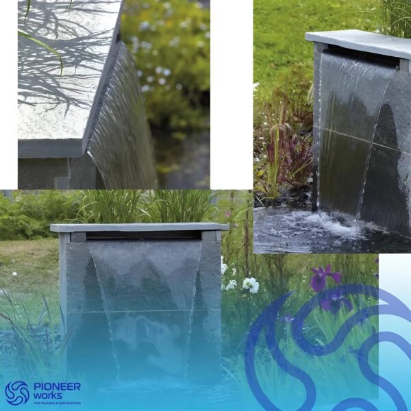 Water curtain waterfall inside a stone decor